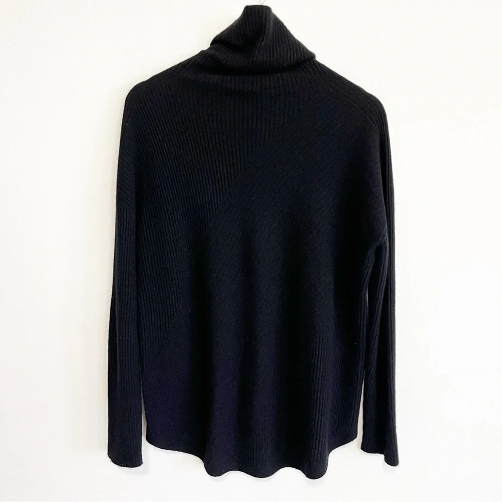 BOGO! EILEEN FISHER 100% Cashmere Ribbed Draped Turtleneck Sweater Black Small - Picture 7 of 10